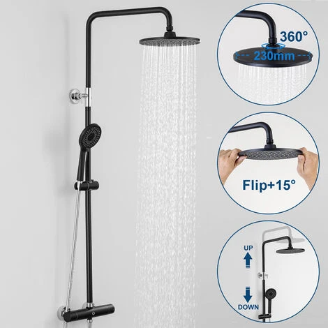 CECIPA 38 °C Colonne Doccia Termostatiche - Set Doccia Termostatico Con Doccetta E Miscelatore Doccia, Regolabile In Altezza 930MM - 1270MM (Nero+Cromo) 2 CECIPA 38 °C Colonne Doccia Termostatiche - Set Doccia Termostatico Con Doccetta E Miscelatore Doccia, Regolabile In Altezza 930MM - 1270MM (Nero+Cromo) - immagine 2