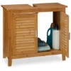 Relaxdays Mobile Sottolavabo LAMELL In Bambù & MDF, Armadietto, Lavandino, Lamellato, 2 Ante, 60x67x30 Cm Ca., Naturale