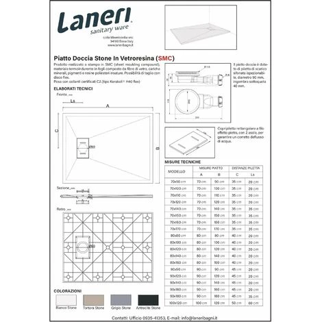 Piatto Doccia In SMC Vetroresina Effetto Pietra H 2,6 Cm Con Piletta Di Scarico Inclusa 80-160 Nero 5 Piatto Doccia In SMC Vetroresina Effetto Pietra H 2,6 Cm Con Piletta Di Scarico Inclusa 80-160 Nero - immagine 5