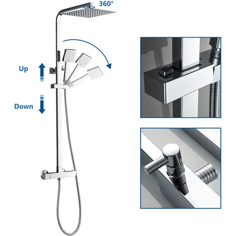 Auralum Colonna Doccia Con Miscelatore Termostatico Inox - Doccia Set Con 10 Pollici Soffione E Doccetta Sistema Doccia - Altezza Regolabile 80CM-120CM 2 Auralum Colonna Doccia Con Miscelatore Termostatico Inox - Doccia Set Con 10 Pollici Soffione E Doccetta Sistema Doccia - Altezza Regolabile 80CM-120CM - immagine 2