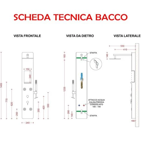 Pannello Doccia Idromassaggio Soffione Colonna Vetro/pvc Nero Multigetti Orientabili Bacco 2 Pannello Doccia Idromassaggio Soffione Colonna Vetro/pvc Nero Multigetti Orientabili Bacco - immagine 2