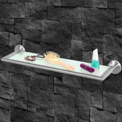 Mensola Rettangolare Da Parete Bagno Ripiano Portatutto Acciaio Vetro 54x6x14cm