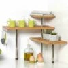 Mensola Scaffale Angolare Cucina 3 Ripiani Legno Bambu E Acciaio Mobile Angolare