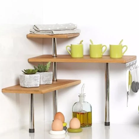 Mensola Scaffale Angolare Cucina 3 Ripiani Legno Bambu E Acciaio Mobile Angolare 5 Mensola Scaffale Angolare Cucina 3 Ripiani Legno Bambu E Acciaio Mobile Angolare - immagine 5