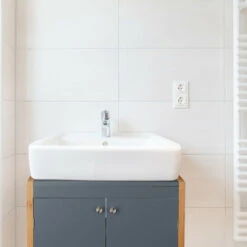 Relaxdays Mobile Bagno Legno Con Struttura In Bambù, Mobiletto Per Lavello Regolabile, Con Incavo,HLP 60x60x29 Cm,grigio -Hansgrohe Negozio 15015179 3