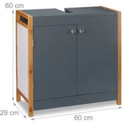 Relaxdays Mobile Bagno Legno Con Struttura In Bambù, Mobiletto Per Lavello Regolabile, Con Incavo,HLP 60x60x29 Cm,grigio -Hansgrohe Negozio 15015179 4