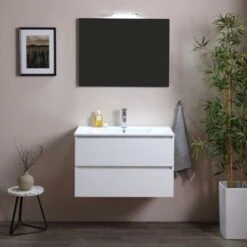 MOBILE BAGNO SOSPESO CM 90 CON CASSETTI GRIGIO CHIARO BERLIN