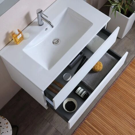 MOBILE BAGNO SOSPESO CM 90 CON CASSETTI GRIGIO CHIARO BERLIN 5 MOBILE BAGNO SOSPESO CM 90 CON CASSETTI GRIGIO CHIARO BERLIN - immagine 5