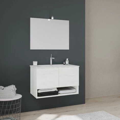 ARMADIETTO BAGNO SOSPESO CON ANTE QUERCIA BIANCO 80CM VENEZIA 1 ARMADIETTO BAGNO SOSPESO CON ANTE QUERCIA BIANCO 80CM VENEZIA