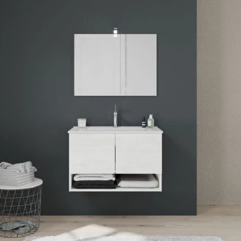 ARMADIETTO BAGNO SOSPESO CON ANTE QUERCIA BIANCO 80CM VENEZIA 2 ARMADIETTO BAGNO SOSPESO CON ANTE QUERCIA BIANCO 80CM VENEZIA - immagine 2