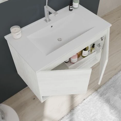 ARMADIETTO BAGNO SOSPESO CON ANTE QUERCIA BIANCO 80CM VENEZIA 4 ARMADIETTO BAGNO SOSPESO CON ANTE QUERCIA BIANCO 80CM VENEZIA - immagine 4