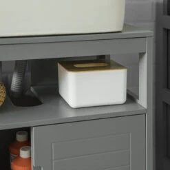 SoBuy Mobile Sottolavabo Per Bagno Con Poggiapiedi Sottolavabo Bagno Mobile Bagno Sottolavabo Grigio Scuro FRG128-SG -Hansgrohe Negozio 17038777 4