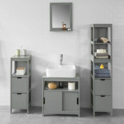 SoBuy Mobile Sottolavabo Per Bagno Con Poggiapiedi Sottolavabo Bagno Mobile Bagno Sottolavabo Grigio Scuro FRG128-SG -Hansgrohe Negozio 17038777 5