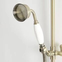 Hudson Reed Elizabeth Kit Doccia Completo Di Asta Saliscendi&44 Soffione Doccia Ø194 E Doccetta - Design Vintage Oro Spazzolato - Ottone Solido E Ceramica Bianca -Hansgrohe Negozio 17527292 3