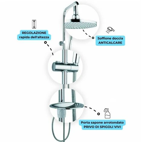 Colonna Doccia Attrezzata 025 Ottone Cromato Soffione Tondo Doccetta Materiale Staffe A Parete Staffe In Ottone - Pezzi 1 2 Colonna Doccia Attrezzata 025 Ottone Cromato Soffione Tondo Doccetta Materiale Staffe A Parete Staffe In Ottone - Pezzi 1 - immagine 2