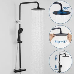 Cecipa Nero 38°C Colonne Doccia Termostatiche Colonna Doccia Termostatica Con Doccetta, Soffione A Pioggia, Set Doccia Termostatico Regolabile In Altezza