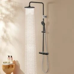 Cecipa Nero 38°C Colonne Doccia Termostatiche Colonna Doccia Termostatica Con Doccetta, Soffione A Pioggia, Set Doccia Termostatico Regolabile In Altezza -Hansgrohe Negozio 18380805 4