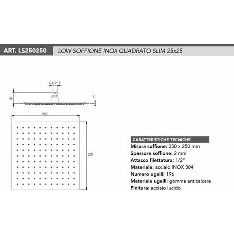 Soffione Doccia In Acciaio Modello Quadro Tecom LS Q 250 X 250 2 Soffione Doccia In Acciaio Modello Quadro Tecom LS Q 250 X 250 - immagine 2