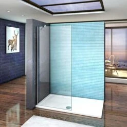 Parete Doccia Walk-in Con Barra Stabilizzatrice Angolare 45cm Cristallo Temperato Anticalcare 6mm Misura 65x185cm