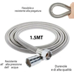 Tubo Flessibile Soffione Doccino Per Doccia Vasca Bagno 1,5mt In Acciaio Cromato