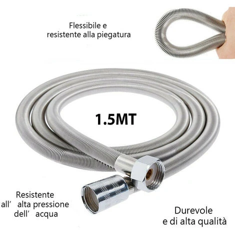 Tubo Flessibile Soffione Doccino Per Doccia Vasca Bagno 1,5mt In Acciaio Cromato 1 Tubo Flessibile Soffione Doccino Per Doccia Vasca Bagno 1,5mt In Acciaio Cromato