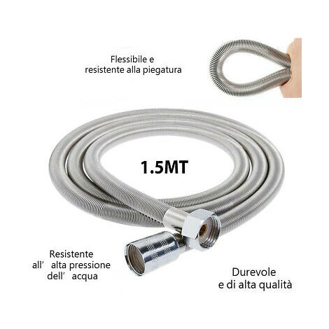 Tubo Flessibile Soffione Doccino Per Doccia Vasca Bagno 1,5mt In Acciaio Cromato 5 Tubo Flessibile Soffione Doccino Per Doccia Vasca Bagno 1,5mt In Acciaio Cromato - immagine 5