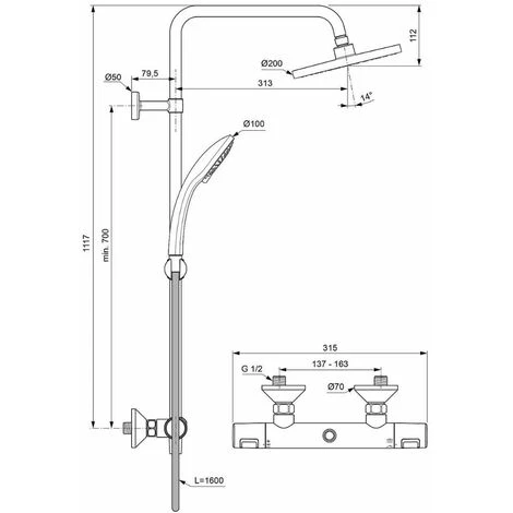 Ideal Standard CeraTherm - Set Doccia T25 Termostatico, 200 Mm, 3 Getti, Cromo A7208AA 2 Ideal Standard CeraTherm - Set Doccia T25 Termostatico, 200 Mm, 3 Getti, Cromo A7208AA - immagine 2