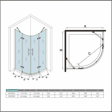 195 Cm Box Doccia Semicircolare Doppia Porta Battente Saloon Cristallo 6 Mm Temperato Anticalcare Con Barra Stabilizzatrice 80x80cm 5 195 Cm Box Doccia Semicircolare Doppia Porta Battente Saloon Cristallo 6 Mm Temperato Anticalcare Con Barra Stabilizzatrice 80x80cm - immagine 5