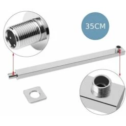 Braccio Per Soffione Doccia Quadrato In Ottone Cromato Completo Di Rosone - 35CM