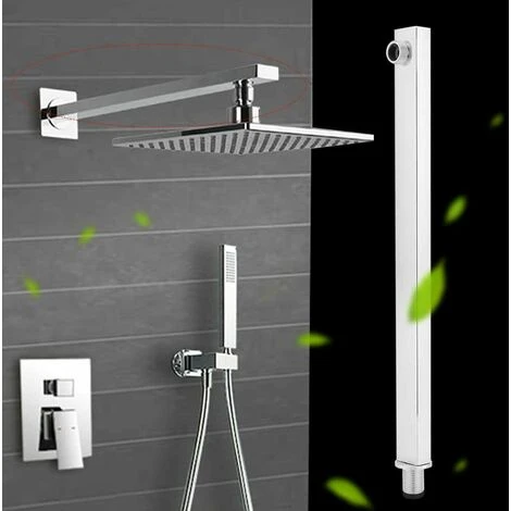 Braccio Per Soffione Doccia Quadrato In Ottone Cromato Completo Di Rosone - 35CM 3 Braccio Per Soffione Doccia Quadrato In Ottone Cromato Completo Di Rosone - 35CM - immagine 3