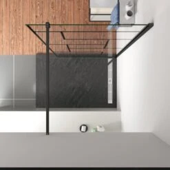 Walk In Parete Per Doccia Cristallo Temperato 8mm Anticalcare Serigrafato Nero Con Riquadri Barra Stabilizzatrice Da 90cm Nero Opaco 100x200cm -Hansgrohe Negozio 26092211 3