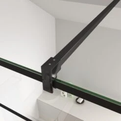 Walk In Parete Per Doccia Cristallo Temperato 8mm Anticalcare Serigrafato Nero Con Riquadri Barra Stabilizzatrice Da 90cm Nero Opaco 100x200cm -Hansgrohe Negozio 26092211 4