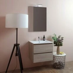 MOBILE BAGNO CON CASSETTI E LAVABO CERAMICO + LUCE A LED 60 CM OLMO LEONE BERLIN
