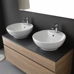 MOBILE BAGNO CON TOP IN LEGNO ANTRACITE E LAVABO DA APPOGGIO DOPPIO SOLE -Hansgrohe Negozio 26802863 3