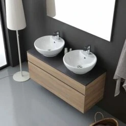 MOBILE BAGNO CON TOP IN LEGNO ANTRACITE E LAVABO DA APPOGGIO DOPPIO SOLE -Hansgrohe Negozio 26802863 4