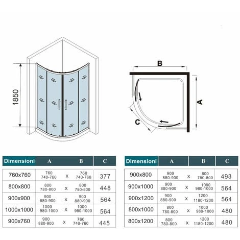 185 Cm Box Doccia Semicircolare Porte Scorrevoli Cristallo Temperato 6 Mm Trasparente Anticalcare Telaio Cromato Lucido 80x80 Cm 5 185 Cm Box Doccia Semicircolare Porte Scorrevoli Cristallo Temperato 6 Mm Trasparente Anticalcare Telaio Cromato Lucido 80x80 Cm - immagine 5
