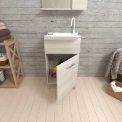 MOBILE LAVATOIO PER LAVANDERIA 45CM CON 1 ANTA QUERCIA GRIGIO PRATICO -Hansgrohe Negozio 27563594 3