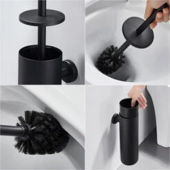Portascopino WC Bagno In Acciaio Inox A Parete 2pcs Nero Scopino Per WC E Supporto Con Coperchio+manico+spazzola Di Pulizia A 360º Splashproof Anti-odore Set Di Spazzole Per WC A Muro -Hansgrohe Negozio 27938608 4
