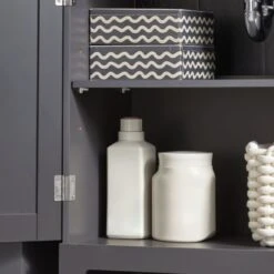 SoBuy Mobile Sottolavabo Per Bagno Con 2 Ante Mobili Bagno L60P30A60 Cm Grigio BZR18-DG -Hansgrohe Negozio 28112593 4