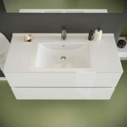 MOBILE BAGNO CON CASSETTI 100CM LAVABO E SPECCHIO BIANCO LUCIDO BENACO -Hansgrohe Negozio 28284484 3