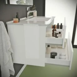 MOBILE BAGNO CON CASSETTI 100CM LAVABO E SPECCHIO BIANCO LUCIDO BENACO -Hansgrohe Negozio 28284484 4