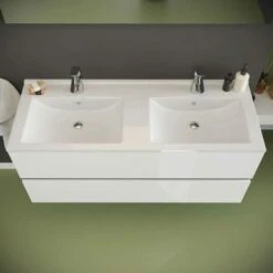 MOBILE BAGNO BIANCO LUCIDO 120CM, CASSETTI E DOPPIO LAVABO BENACO -Hansgrohe Negozio 28284499 3