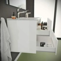 MOBILE BAGNO BIANCO LUCIDO 120CM, CASSETTI E DOPPIO LAVABO BENACO -Hansgrohe Negozio 28284499 4