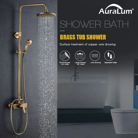 Retro Ottone Colonna Doccia Con Miscelatore Set De Doccia Con Soffione A Pioggia 200mm E Doccetta 55mm Altezza Regolabile 910mm-1260mm 1 Retro Ottone Colonna Doccia Con Miscelatore Set De Doccia Con Soffione A Pioggia 200mm E Doccetta 55mm Altezza Regolabile 910mm-1260mm