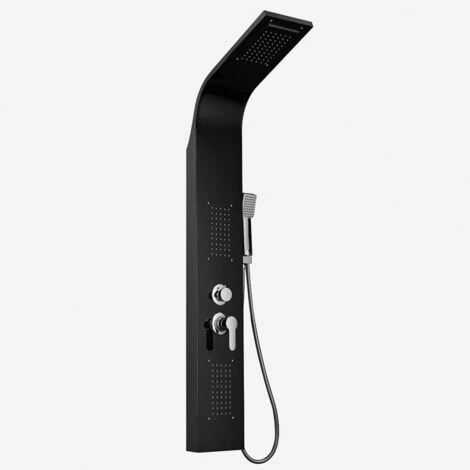 Pannello Colonna Doccia In Acciaio Con Miscelatore Idromassaggio Cascata Doccino Monticelli Colore: Nero 2 Pannello Colonna Doccia In Acciaio Con Miscelatore Idromassaggio Cascata Doccino Monticelli Colore: Nero - immagine 2