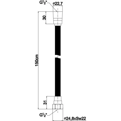 TUBO FLESSIBILE NERO OPACO PER ATTACCO DOCCETTA 150CM 2 TUBO FLESSIBILE NERO OPACO PER ATTACCO DOCCETTA 150CM - immagine 2