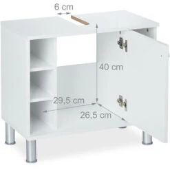 Relaxdays Mobile Sottolavabo, Armadietto Bagno Con 1 Anta, 53,5x60x32 Cm, 7 Scomparti & Apertura Per Sifone, Bianco -Hansgrohe Negozio 31800496 5