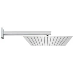 Set Doccia Quadrato Cromo Con Braccio 40 Cm + Soffione In Acciaio 25x25 Cm