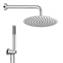 Kit Doccia Tondo Cromo Con Set Doccia + Soffione Acciaio 20 Cm + Braccio 40 Cm