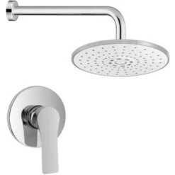 Set Doccia Flat Completo Di Miscelatore A Incasso Con Braccio Doccia E Soffione Tondo